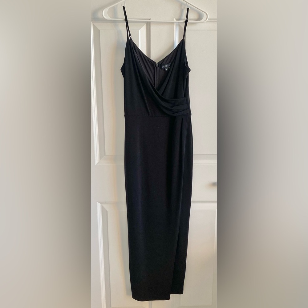 1. State Black Draped Midi Dress